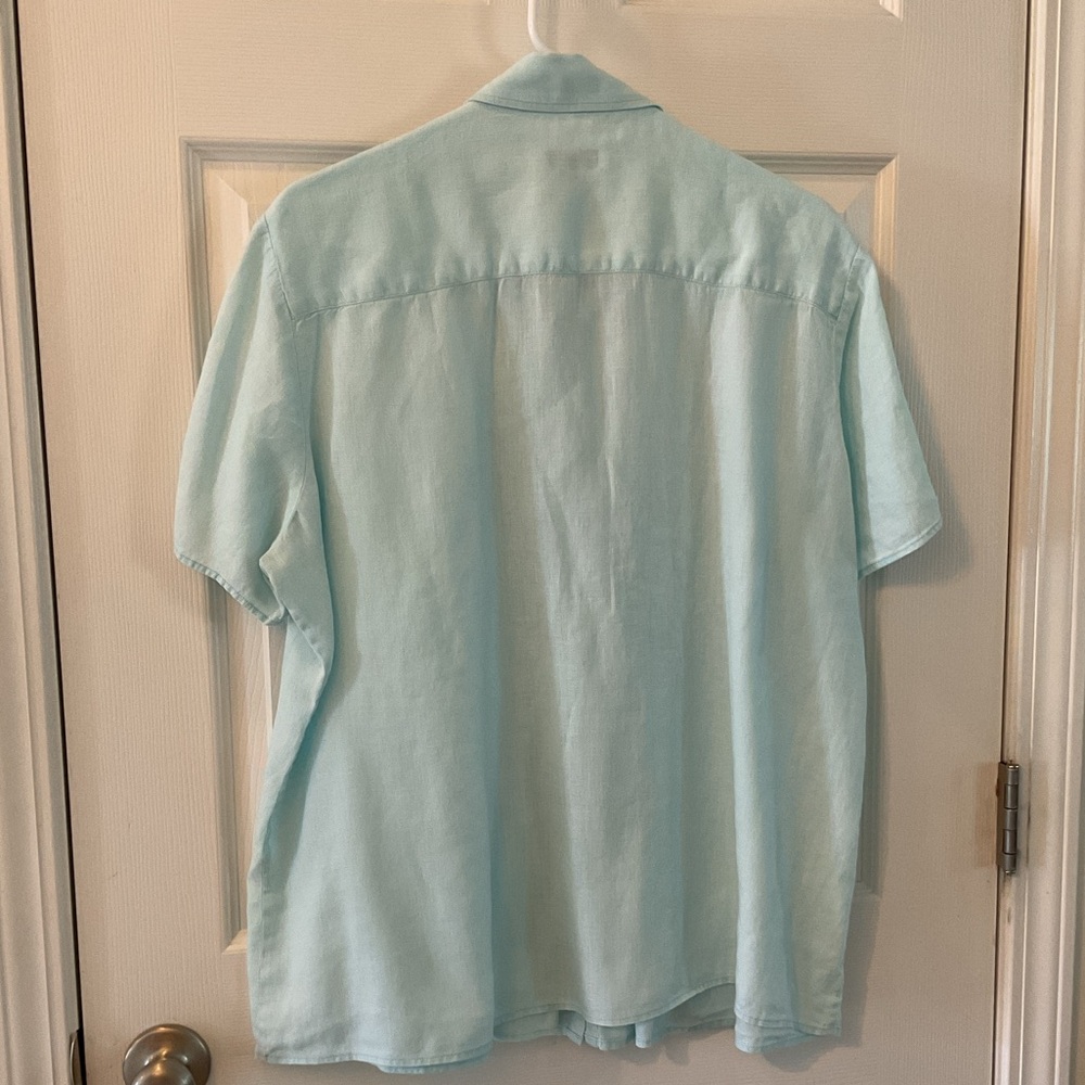 Talbots Women’s 2X Pure Irish Linen Teal Mist Short Sleeve Top - Picture 2 of 12